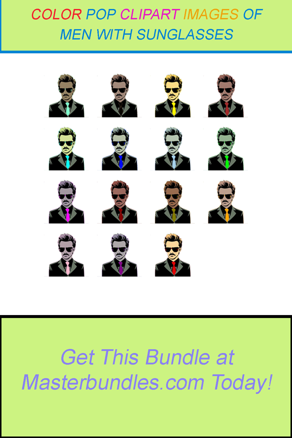 15 COLOR POP CLIPART IMAGES OF MEN WITH SUNGLASSES pinterest preview image.