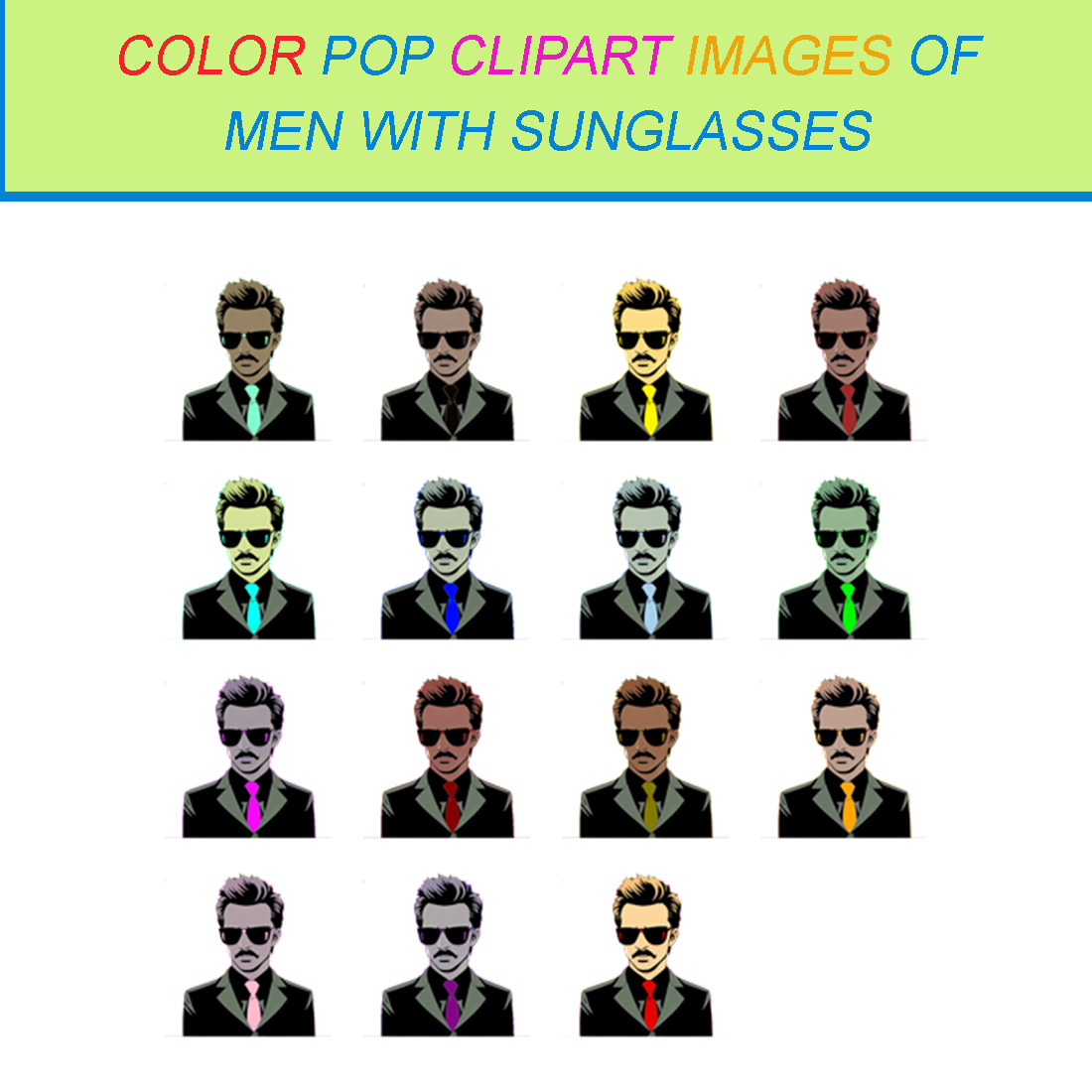 15 COLOR POP CLIPART IMAGES OF MEN WITH SUNGLASSES cover image.