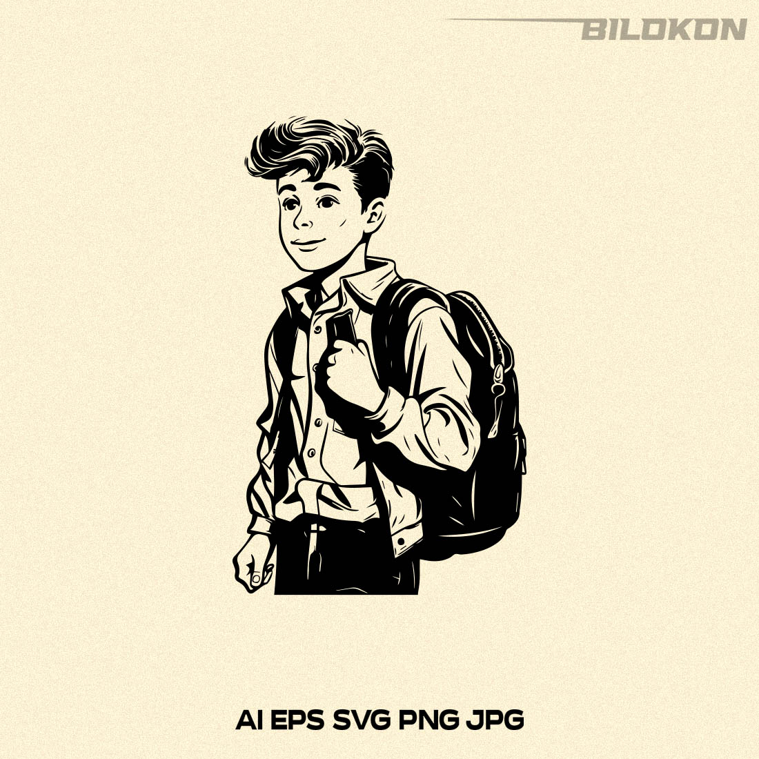 Vintage boy with a backpack goes to school, SVG Vector cover image.