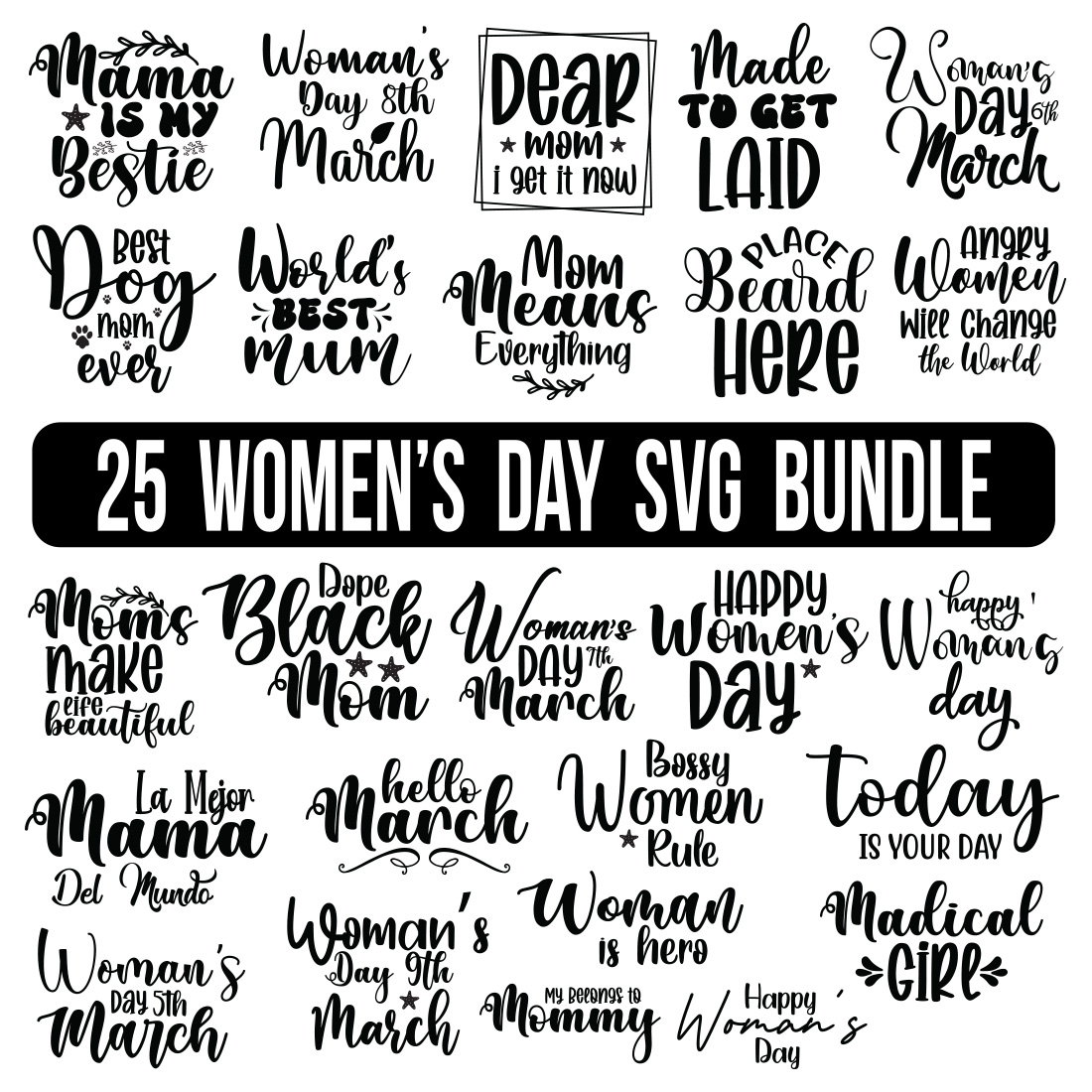 Women's Day SVG Bundle, Women's Day SVG designs, Girl power designs, SVG files, Digital downloads, cover image.