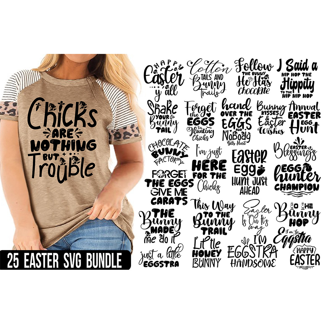 Happy Easter SVG Bundle, Easter SVG, Digital Files, Easter quotes, Easter Bunny svg, Easter Egg svg, preview image.