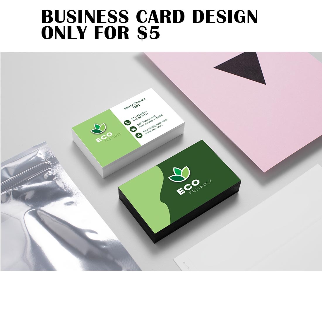 green minimalist business card design template only for $5 preview image.