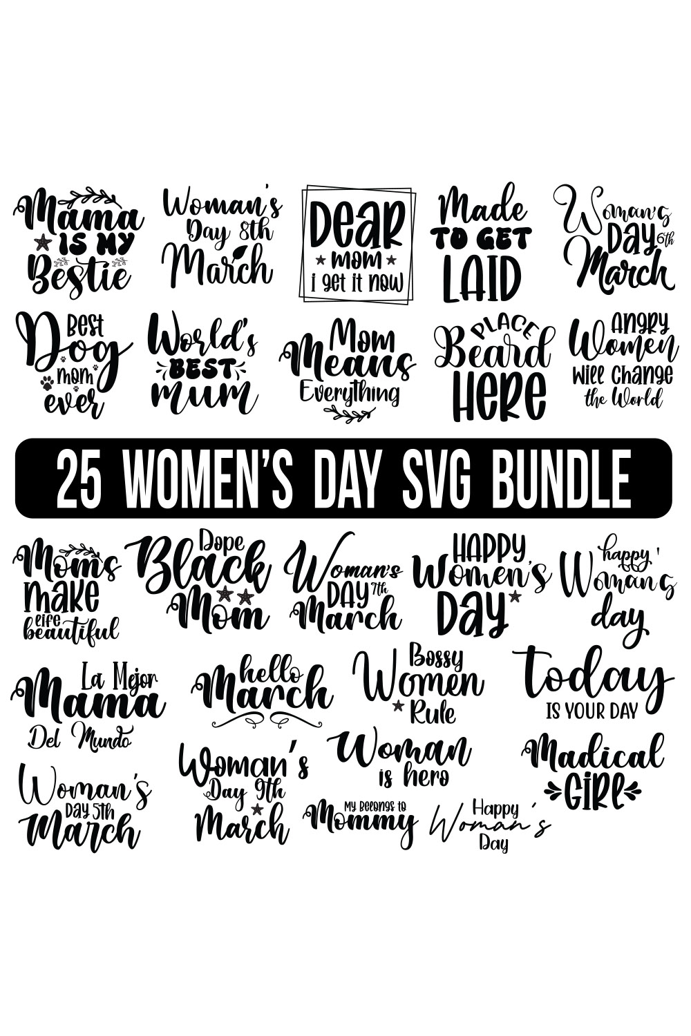 Women's Day SVG Bundle, Women's Day SVG designs, Girl power designs, SVG files, Digital downloads, pinterest preview image.