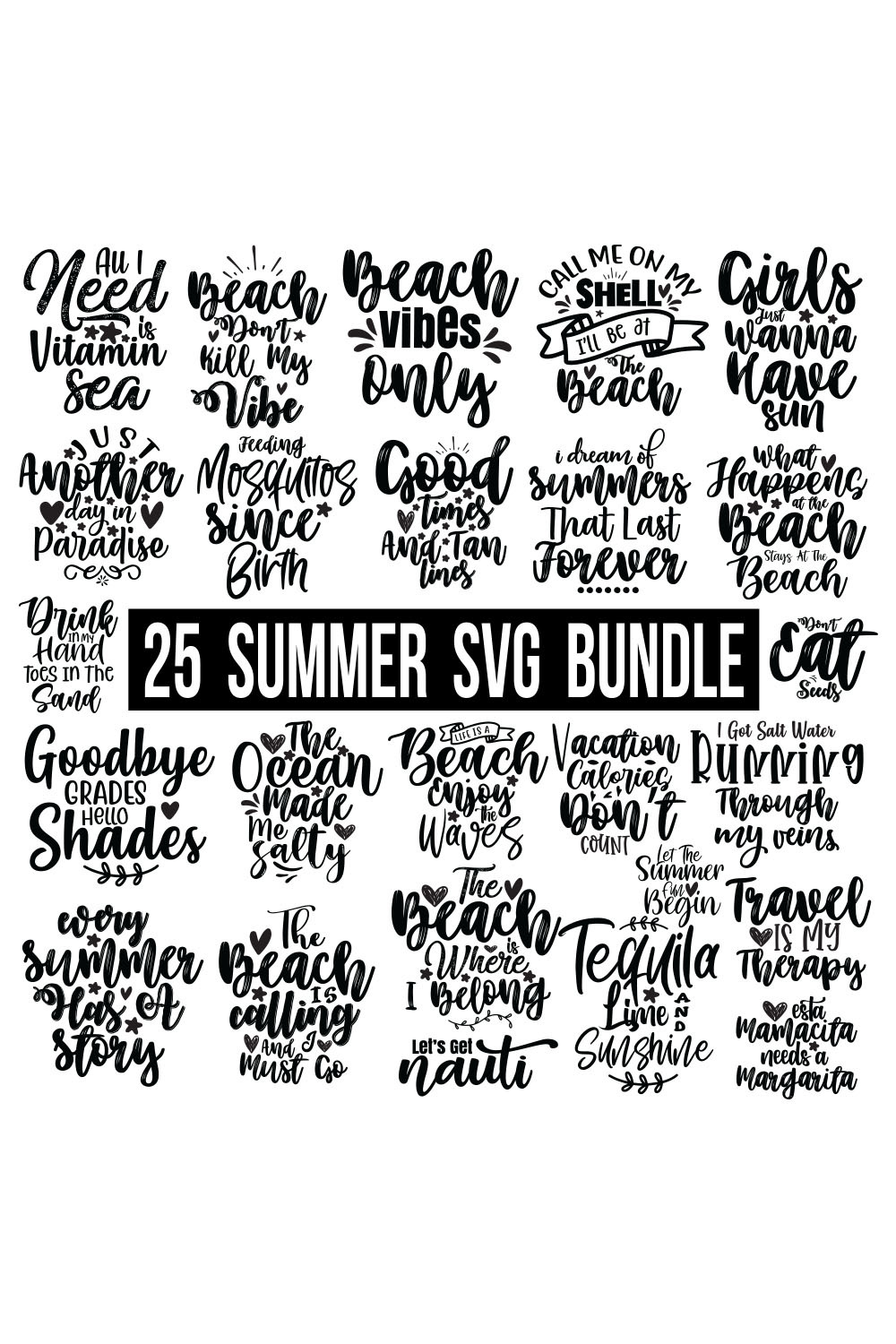 Summer SVG Bundle, Beach SVG Bundle, Beach SVG, Beach Life SVG, Digital File, Summer shirt svg, pinterest preview image.