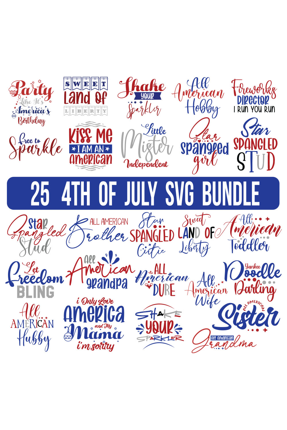 4th of July SVG Bundle, July 4th SVG, Fourth of July svg,Digital Files, America svg, USA Flag svg, Patriotic, Independence Day Shirt, pinterest preview image.