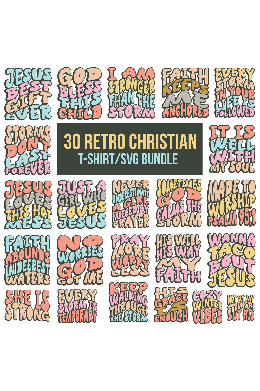 Retro Christian t-shirt Design Bundle, Retro Design Bundle, Christian SVG Bundle, Jesus SVG, Faith SVG Bundle, god svg pinterest preview image.