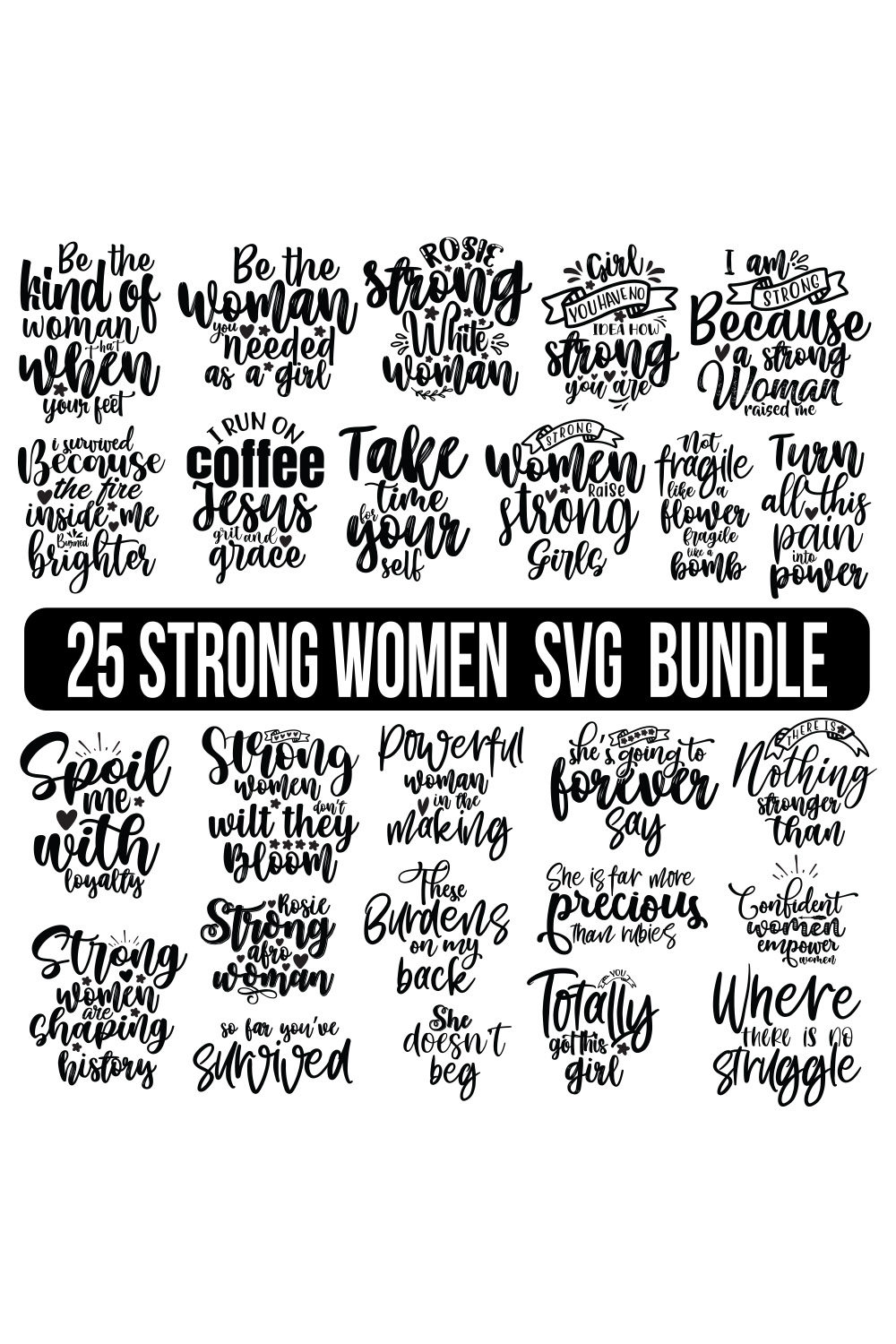 Strong Women SVG Bundle, Strong Woman Bundle, Woman Empowerment Png, Retro Wildflowers Png, Empowered women svg bundle, pinterest preview image.