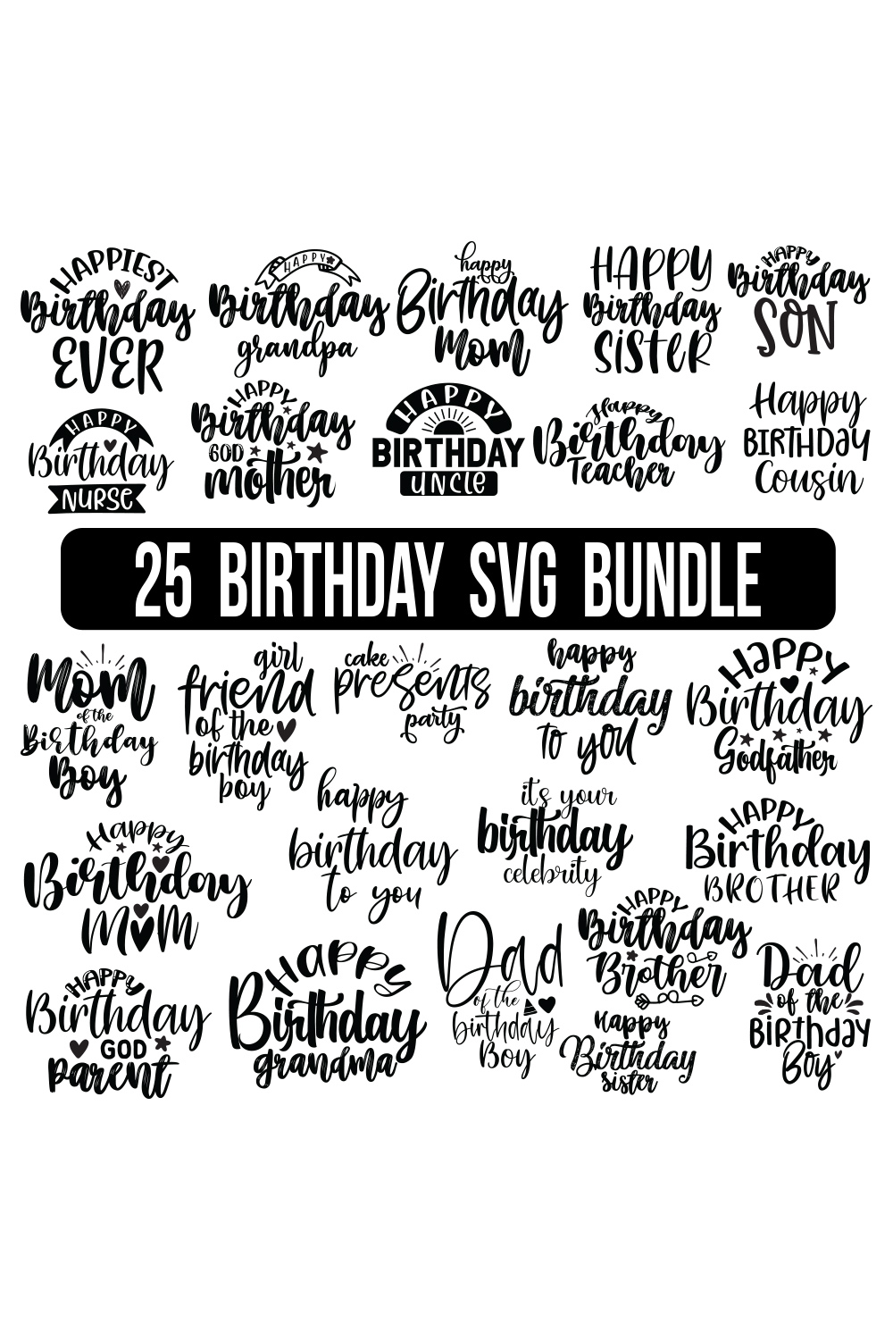 Birthday SVG Bundle, Birthday SVG, Birthday Girl svg, Birthday Shirt SVG, Gift for Birthday svg, Wishes for Birthday, Birthday Bundle SVG, pinterest preview image.