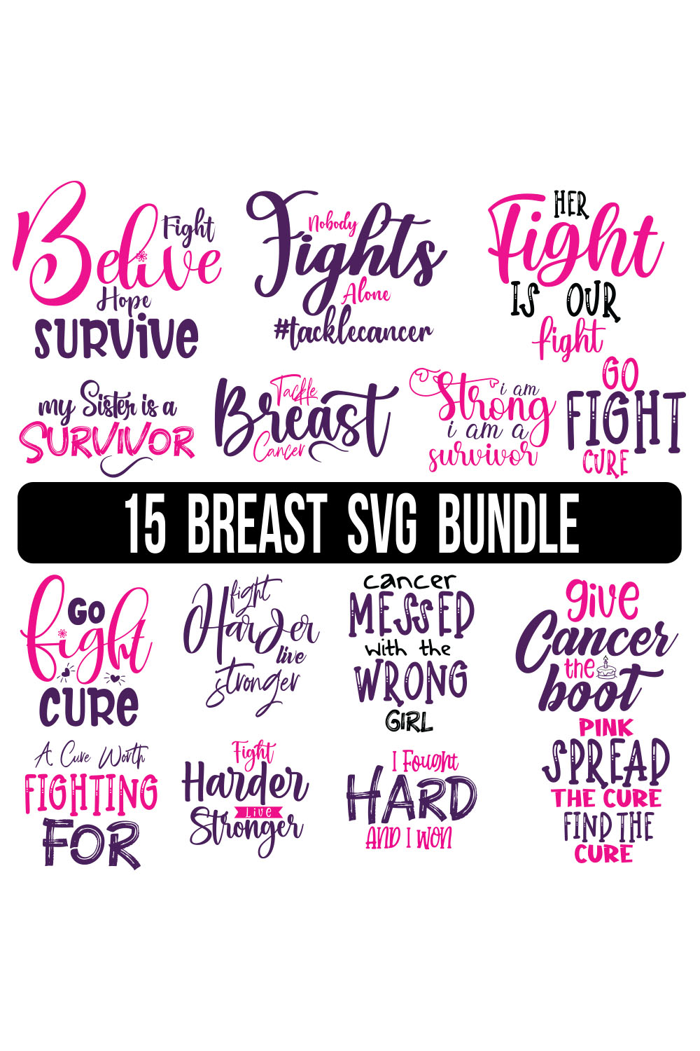 Breast Cancer SVG Bundle, Cancer SVG, Cancer Awareness, Instant Download, Ribbon svg, Breast Cancer Shirt, Breast Cancer Svg, Cancer Awareness Svg, pinterest preview image.