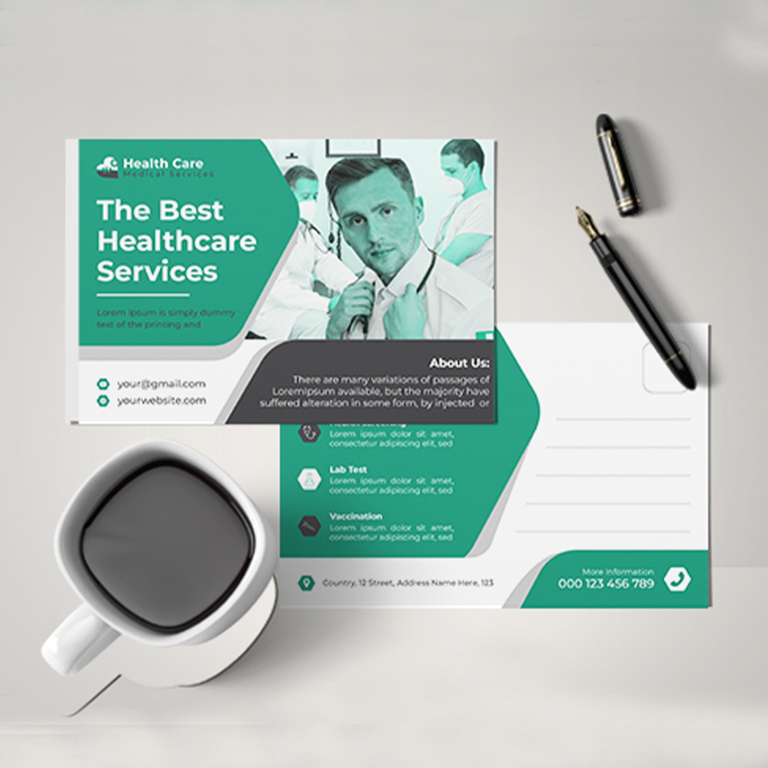 Medical postcard template designs preview image.