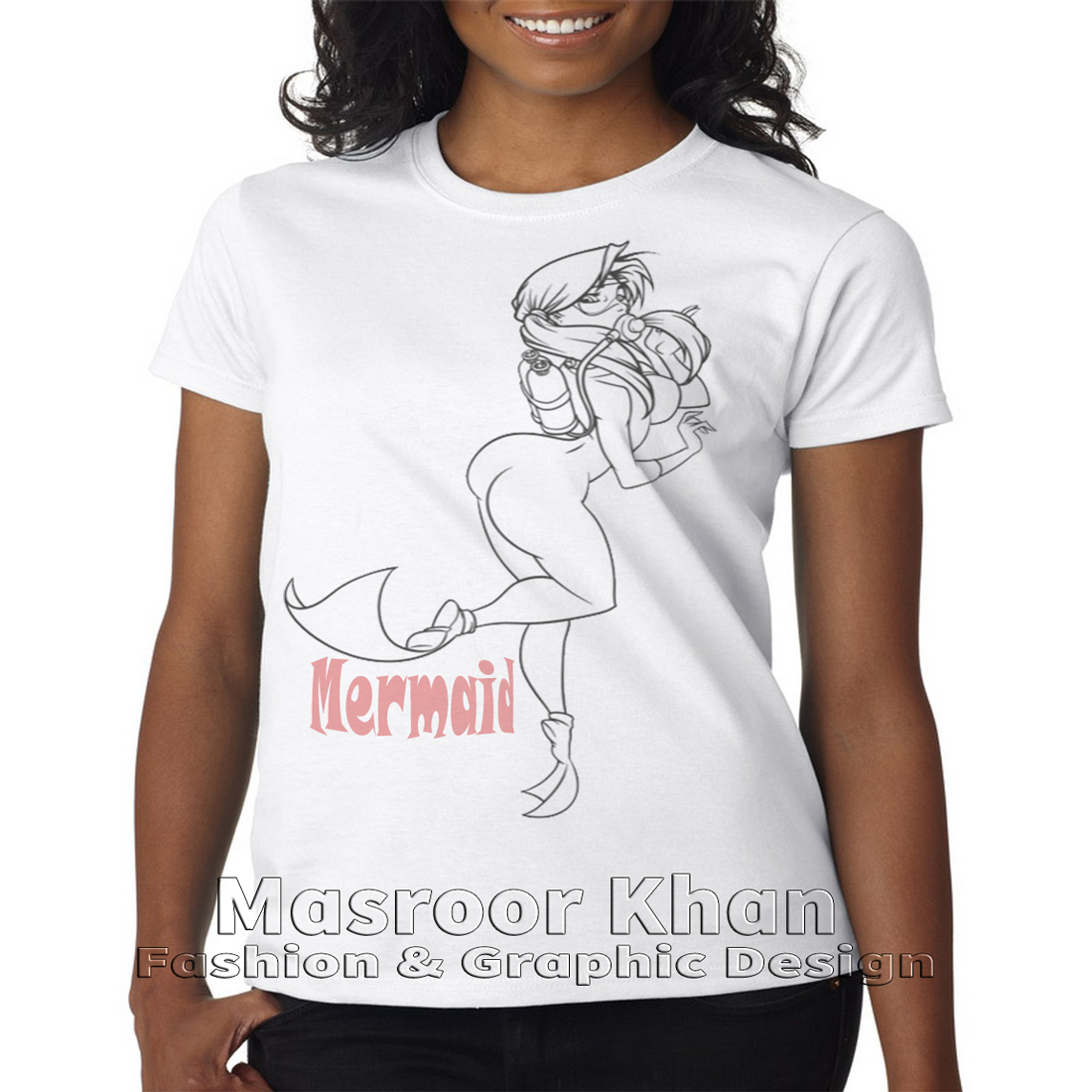 mermaid womans white t shirt front 805