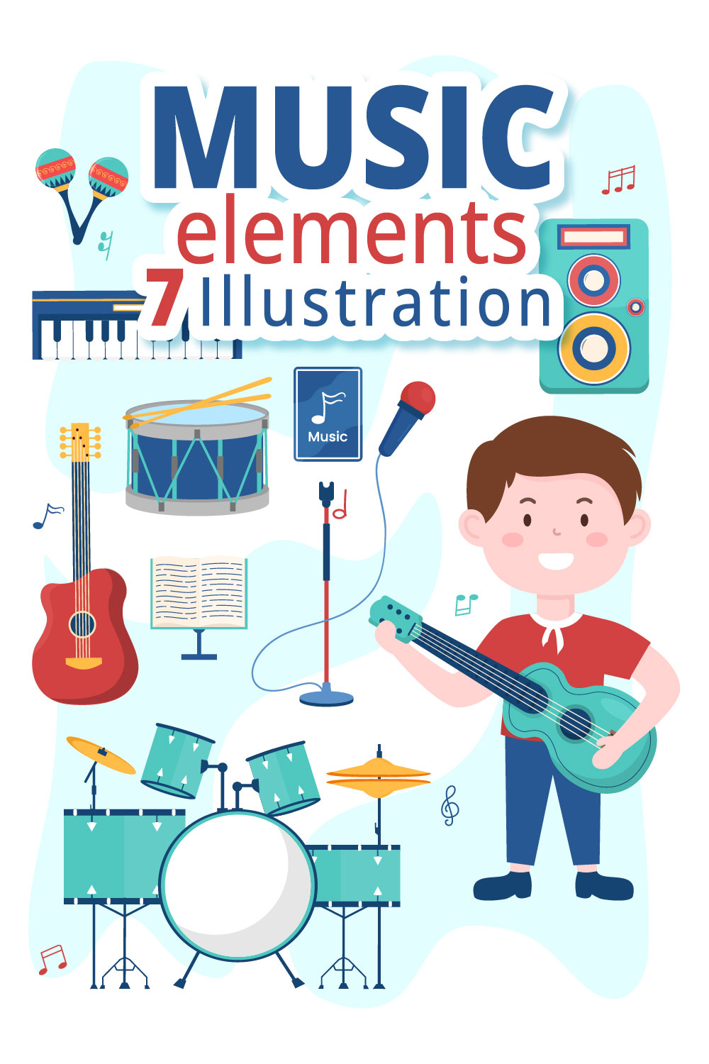 7 Music Elements Vector Illustration pinterest preview image.