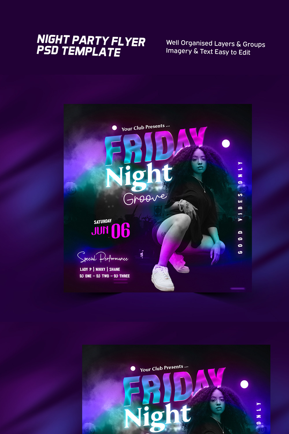 Night Party Flyer - Event Flyer PSD Template pinterest preview image.
