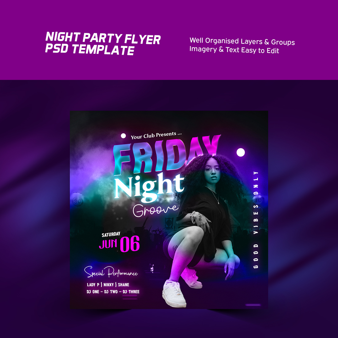 Night Party Flyer - Event Flyer PSD Template preview image.