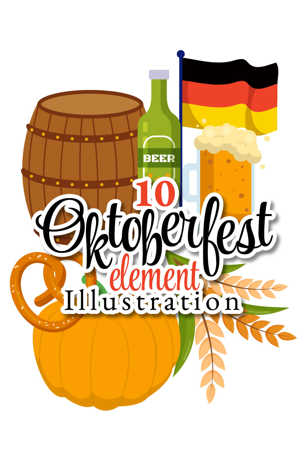 10 Happy Oktoberfest Beer Festival Elements Illustration pinterest preview image.