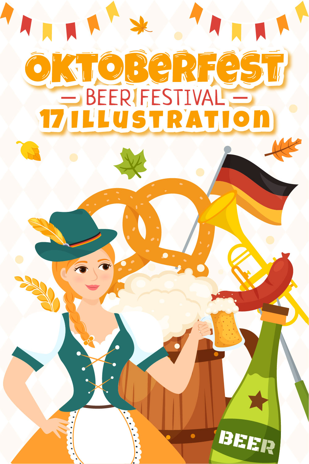 17 Happy Oktoberfest Beer Festival Illustration pinterest preview image.