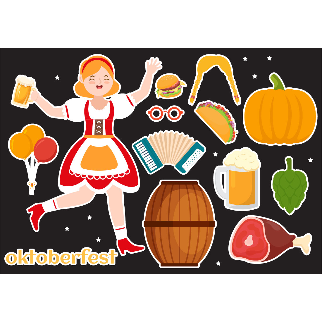 10 Happy Oktoberfest Beer Festival Elements Illustration preview image.