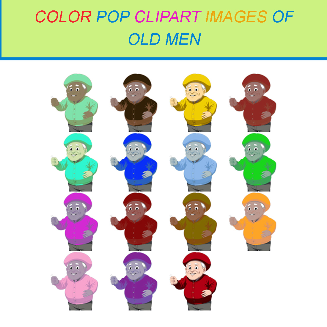 15 COLOR POP CLIPART IMAGES OF OLD MEN cover image.