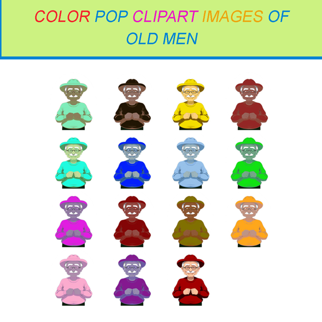 15 COLOR POP CLIPART IMAGES OF OLD MEN cover image.