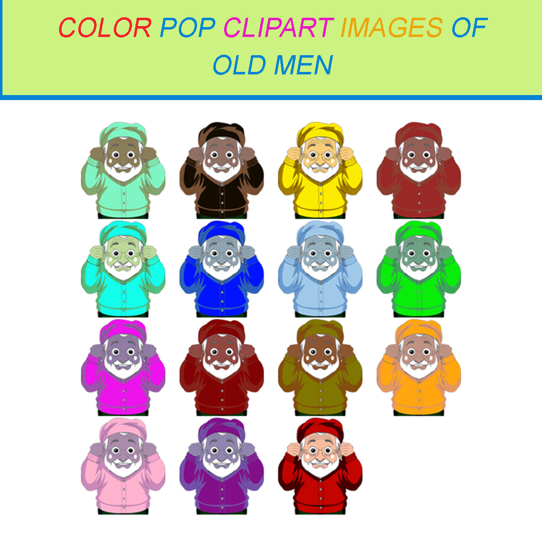 15 COLOR POP CLIPART IMAGES OF OLD MEN cover image.