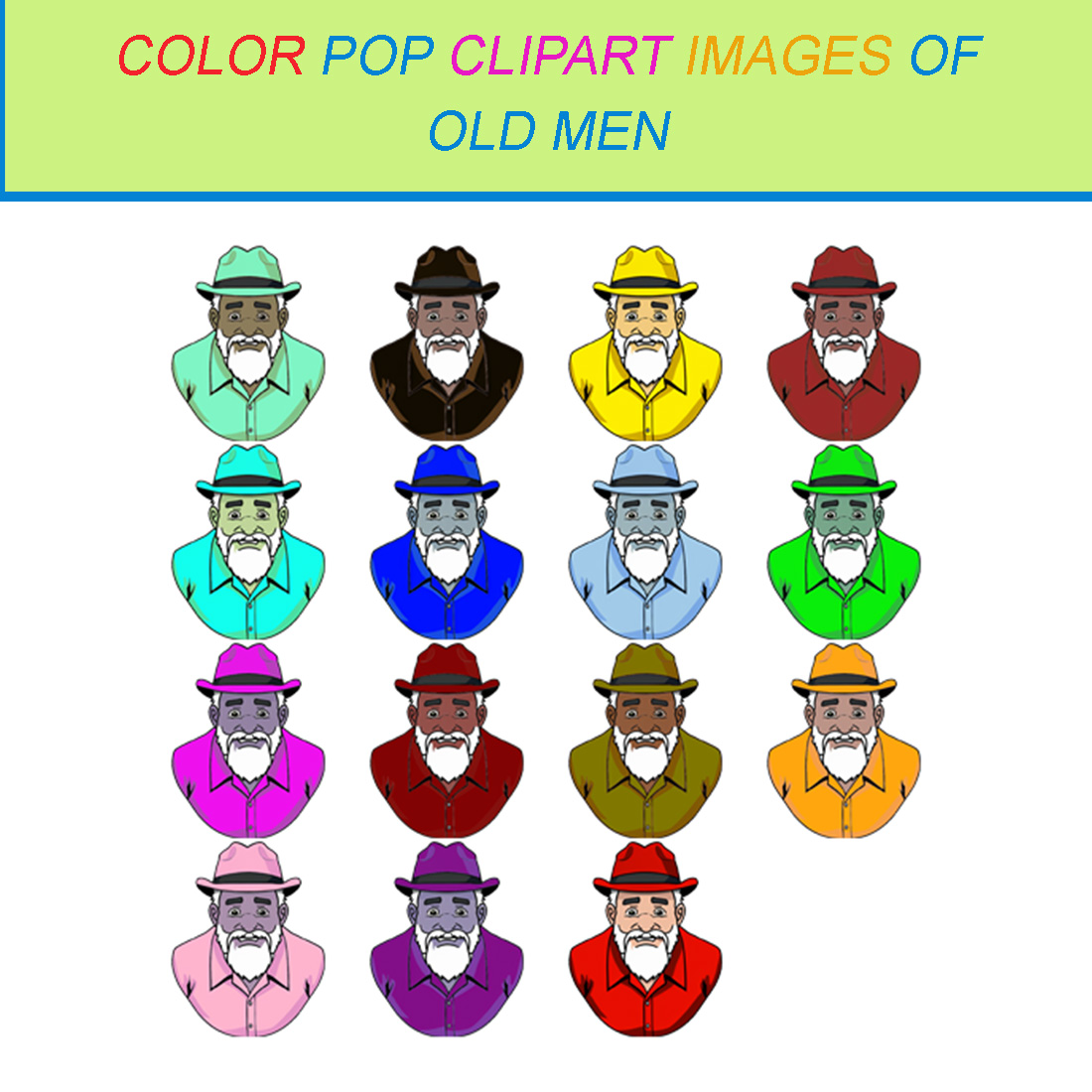 15 COLOR POP CLIPART IMAGES OF OLD MEN cover image.