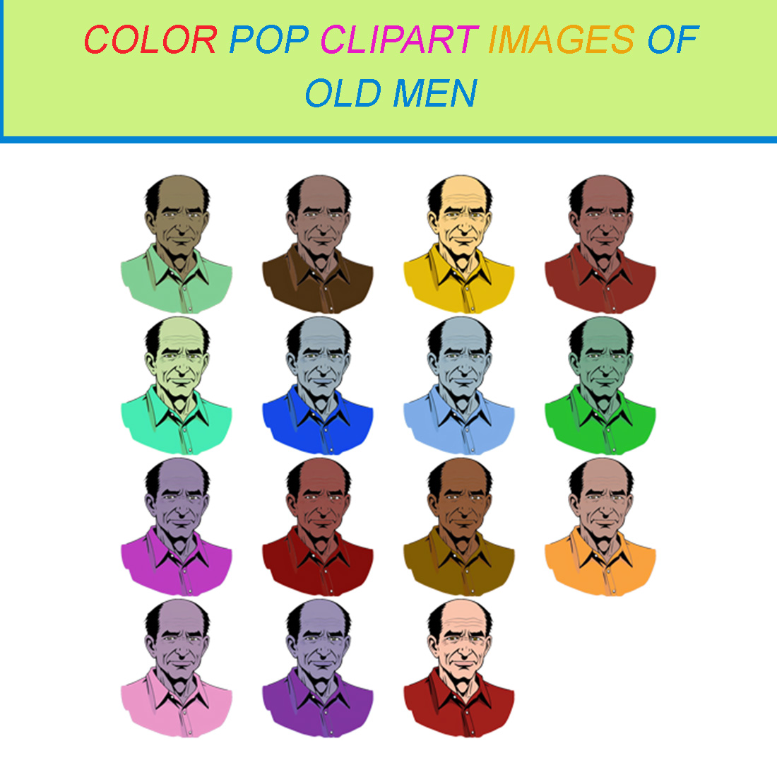 15 COLOR POP CLIPART IMAGES OF OLD MEN cover image.