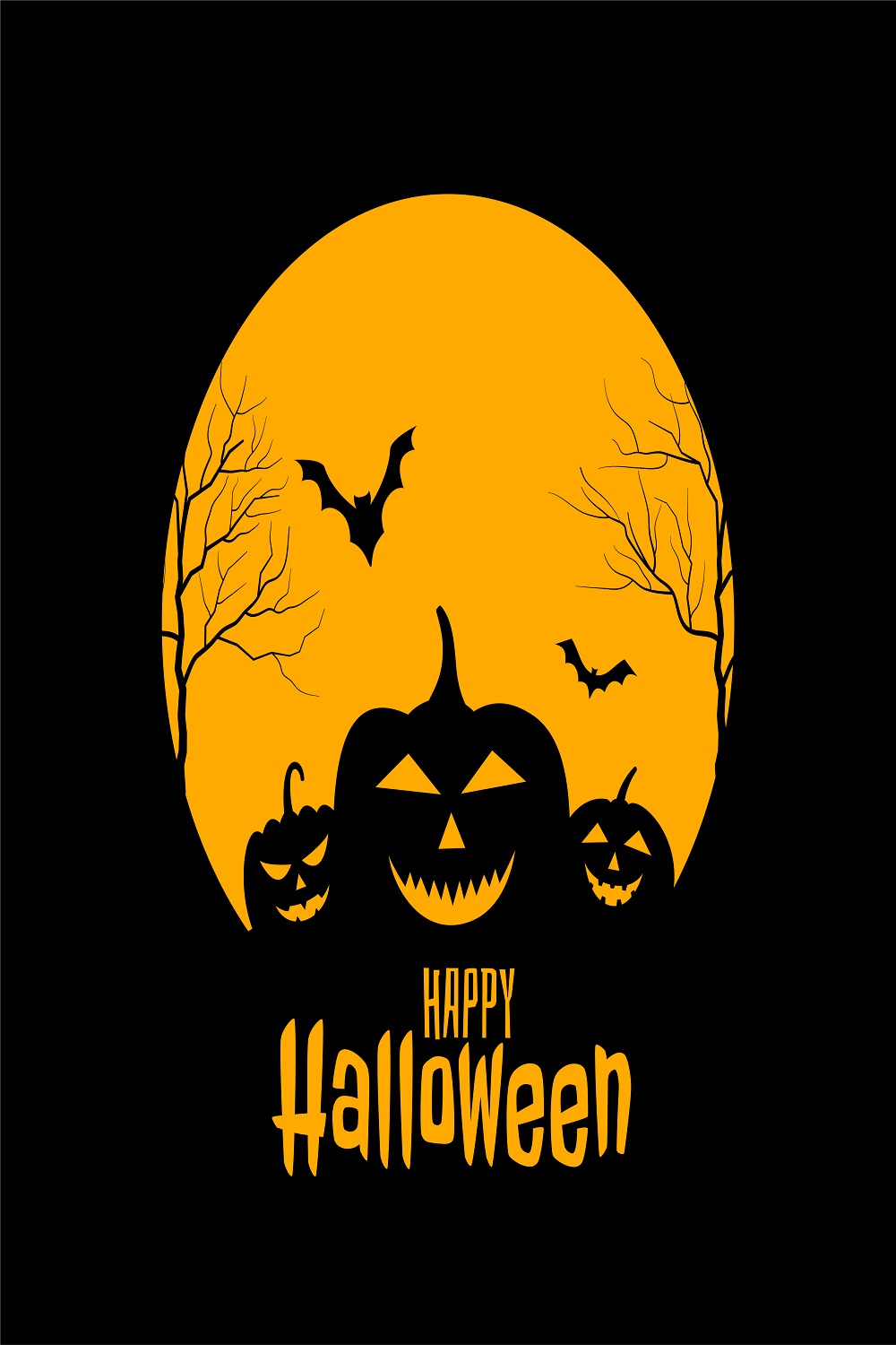 Happy Halloween scary black yellow design pinterest preview image.