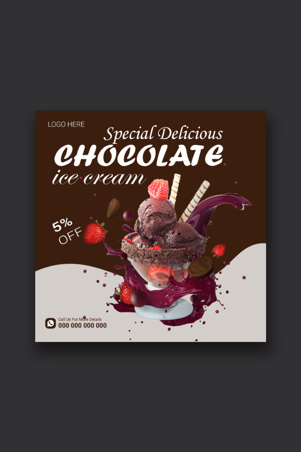 Chocolate Ice Cream Social Media Post Design And Corporate Banner Template pinterest preview image.