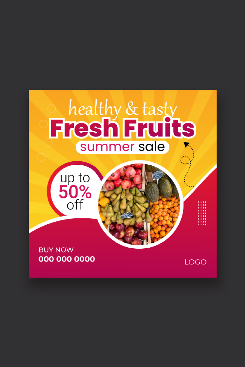 Fruit Social Media Post Design Template And Corporate Banner Template pinterest preview image.
