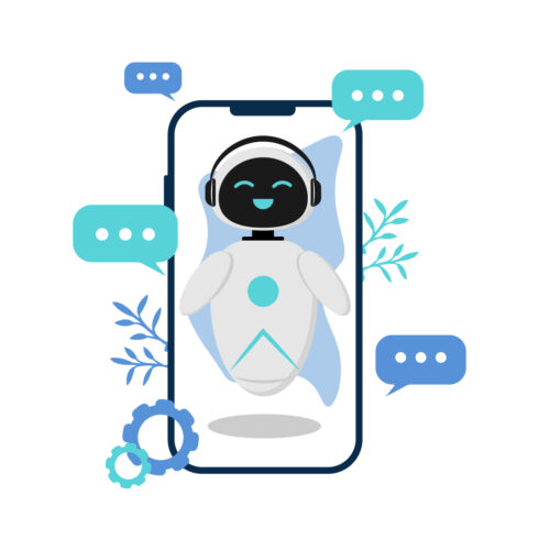 2 vector illustration with chat bot, phone and people cover image.