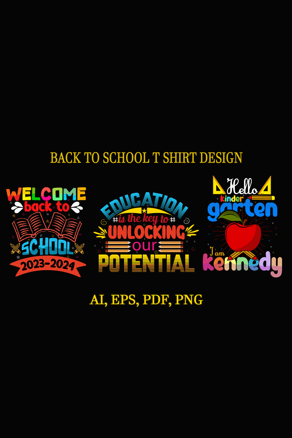 3 Back to school T shirt design pinterest preview image.