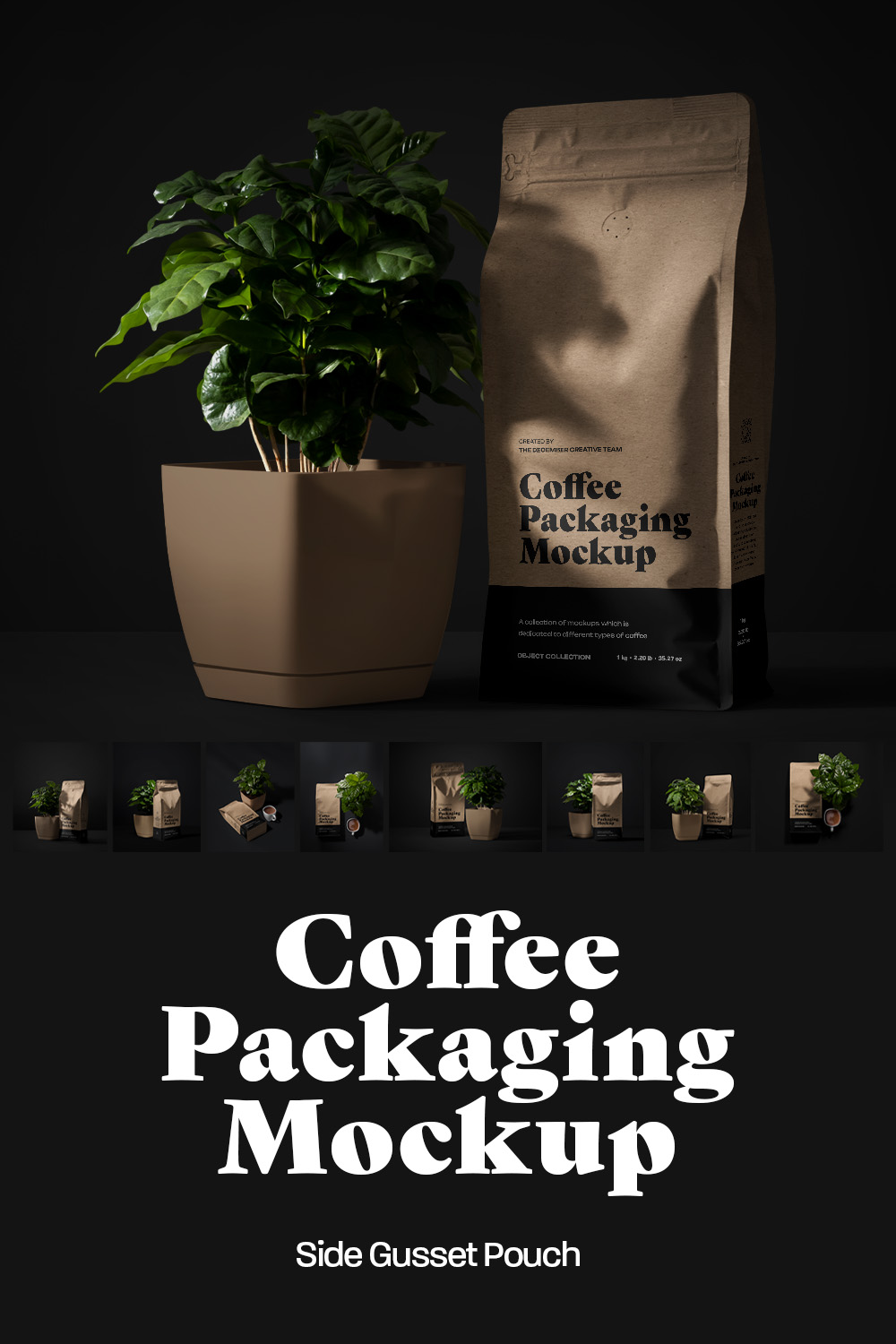 9 Coffee Packaging Mockups with Arabica Tree pinterest preview image.