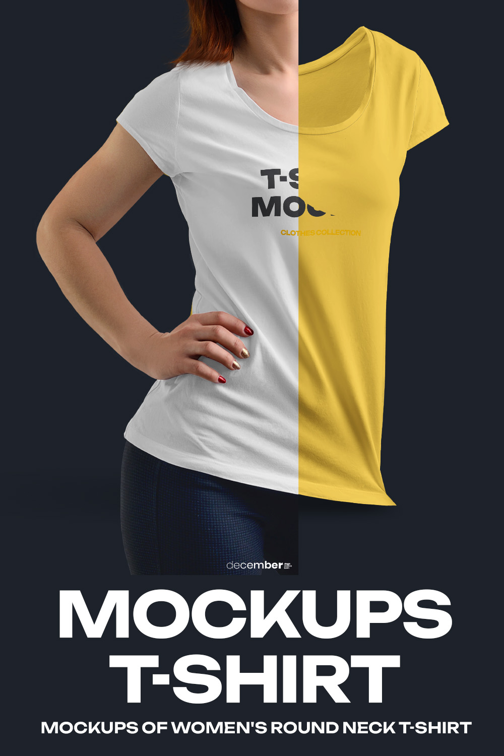 10 Mockups of Women's Round Neck T-Shirt pinterest preview image.