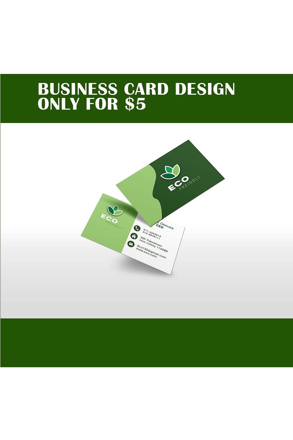 green minimalist business card design template only for $5 pinterest preview image.