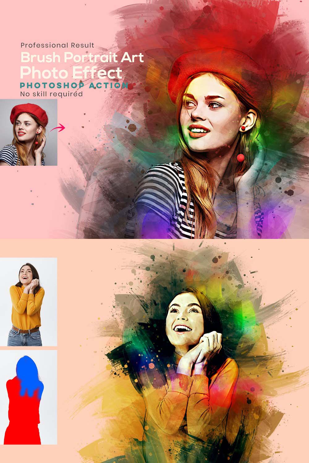 Brush Portrait Art Photo Effect pinterest preview image.