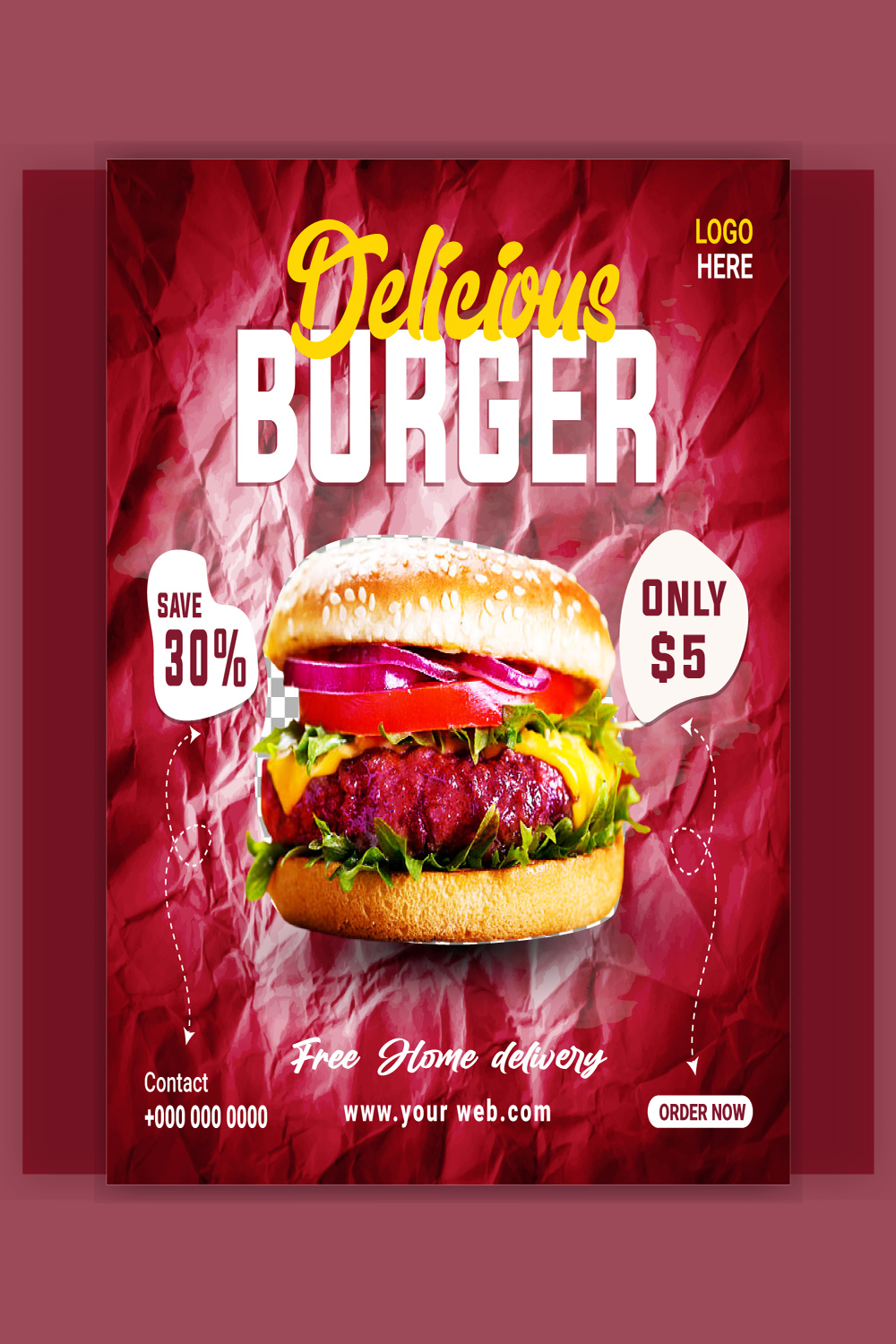 Vector social media burger post template pinterest preview image.