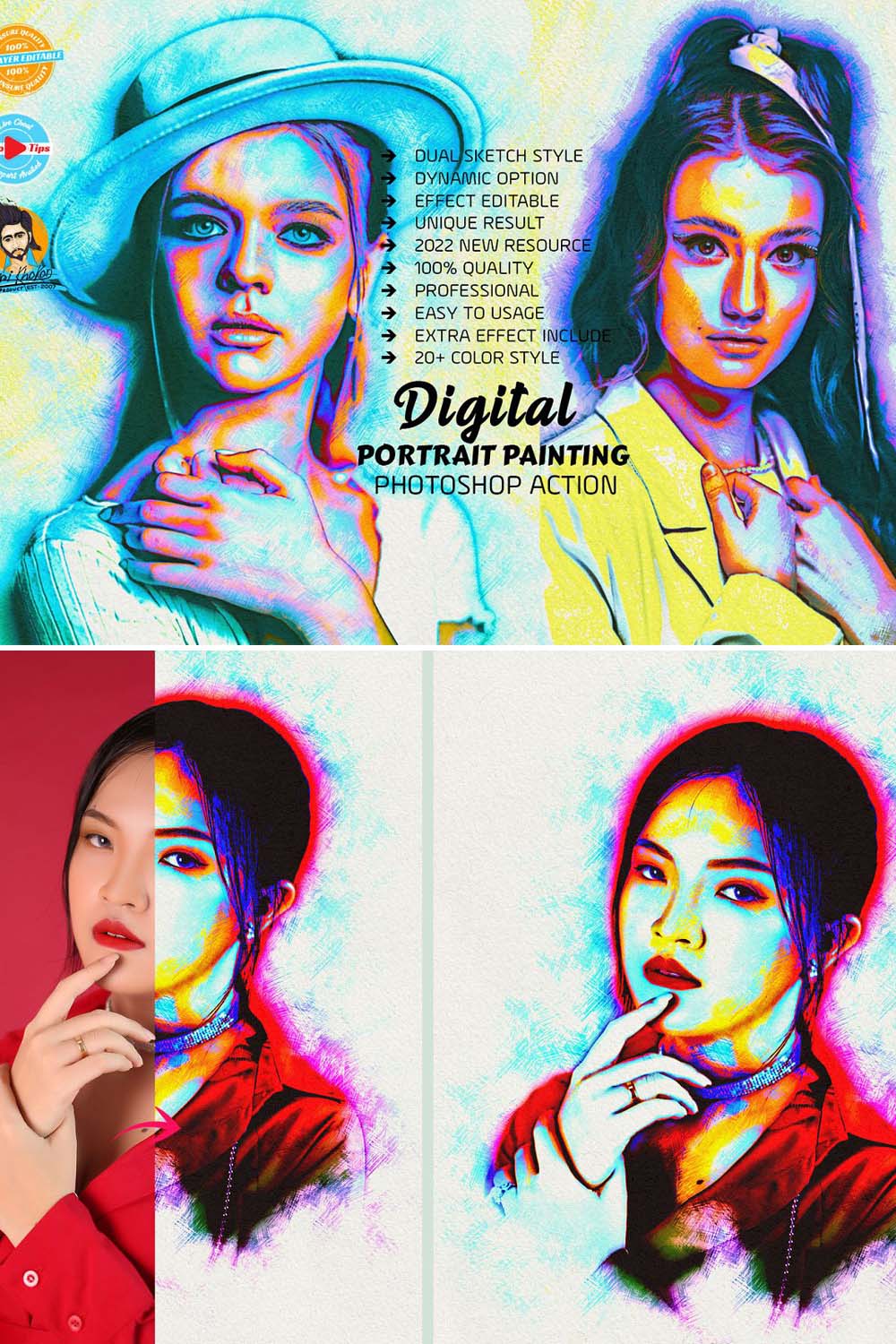 Digital Portrait Painting Effect pinterest preview image.