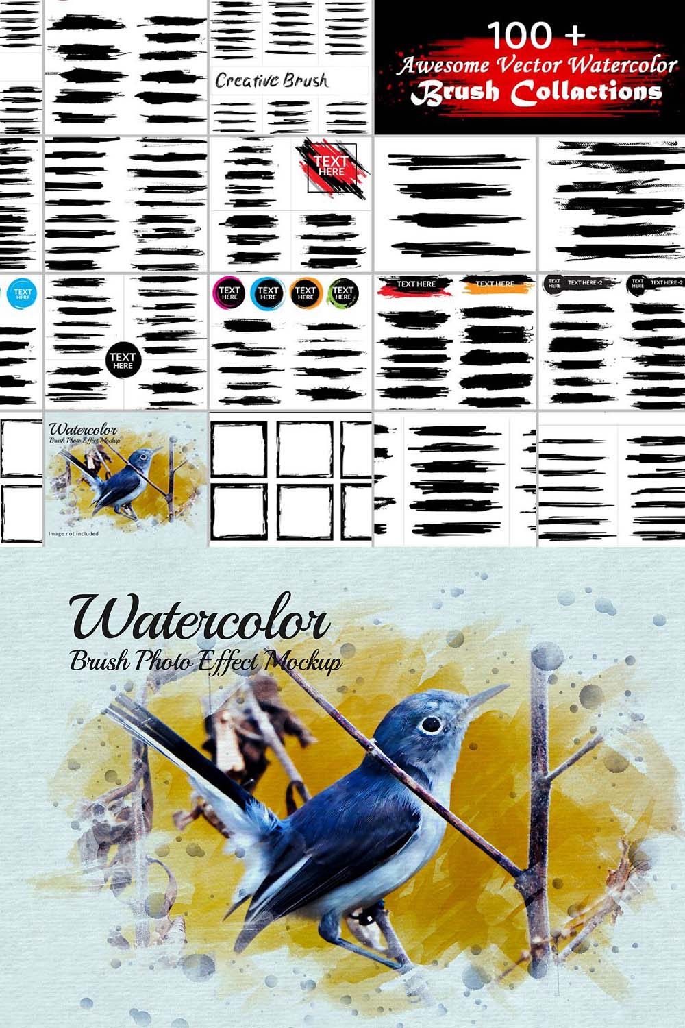Vector Watercolor Brush Collections pinterest preview image.
