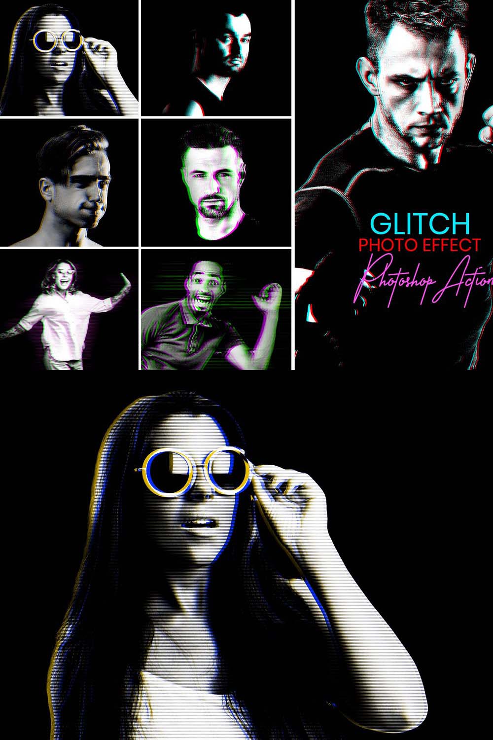 Glitch Photoshop Actions pinterest preview image.