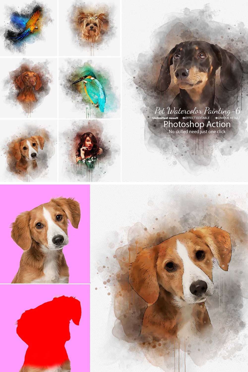 Realistic Pet Watercolor Effect pinterest preview image.