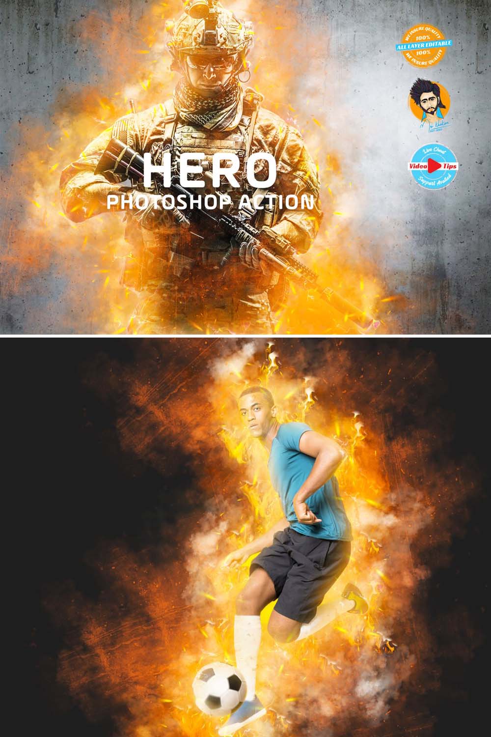 Fire Photo Effect Photoshop Action pinterest preview image.