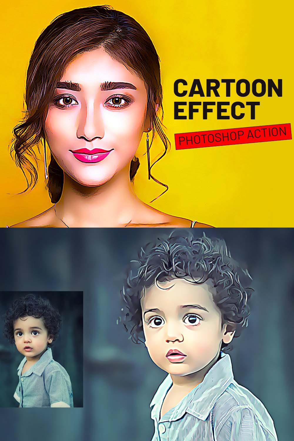 Cartoon Effect Photoshop Action pinterest preview image.