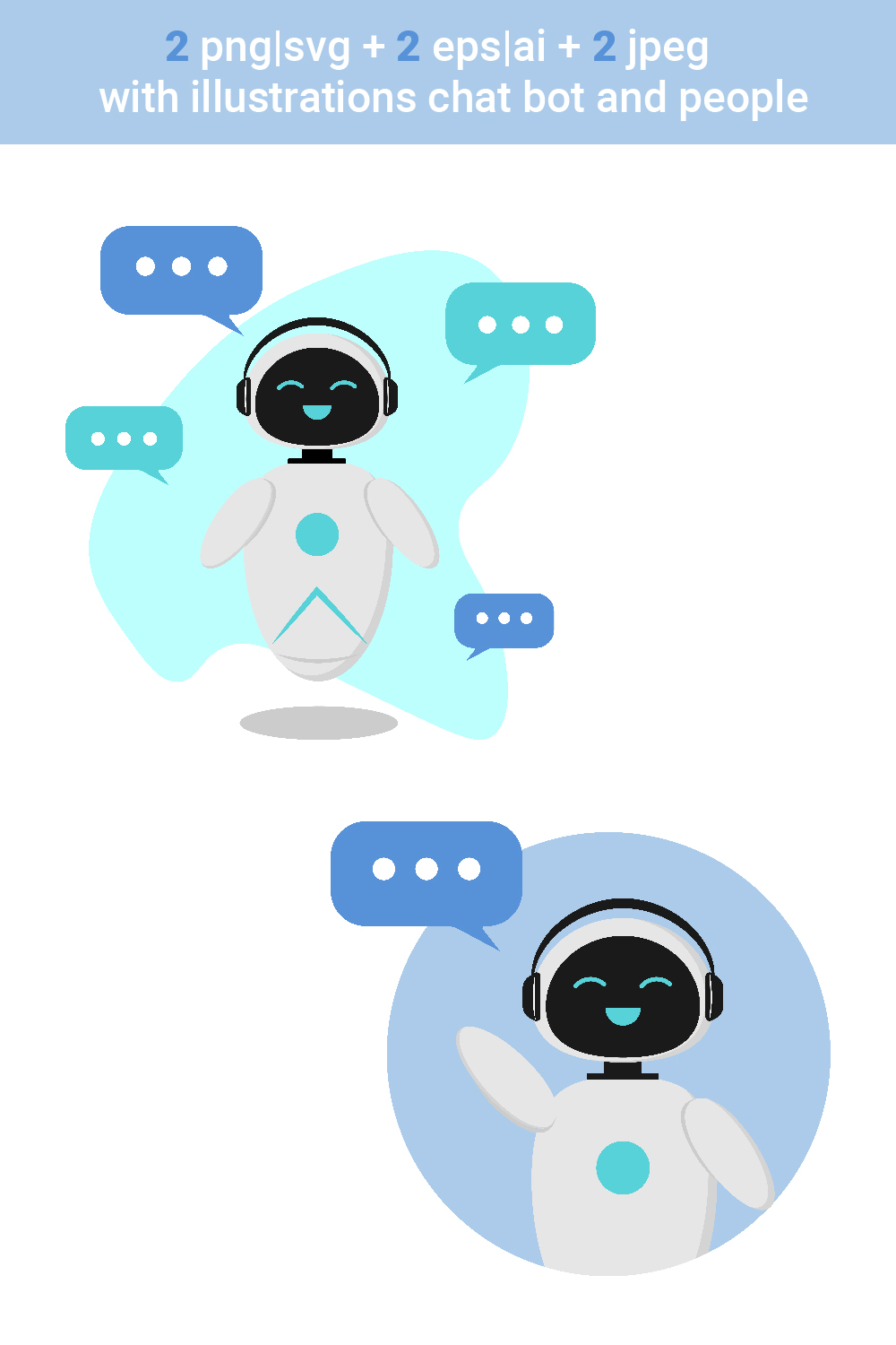 2 icon vector illustration with chat bot pinterest preview image.