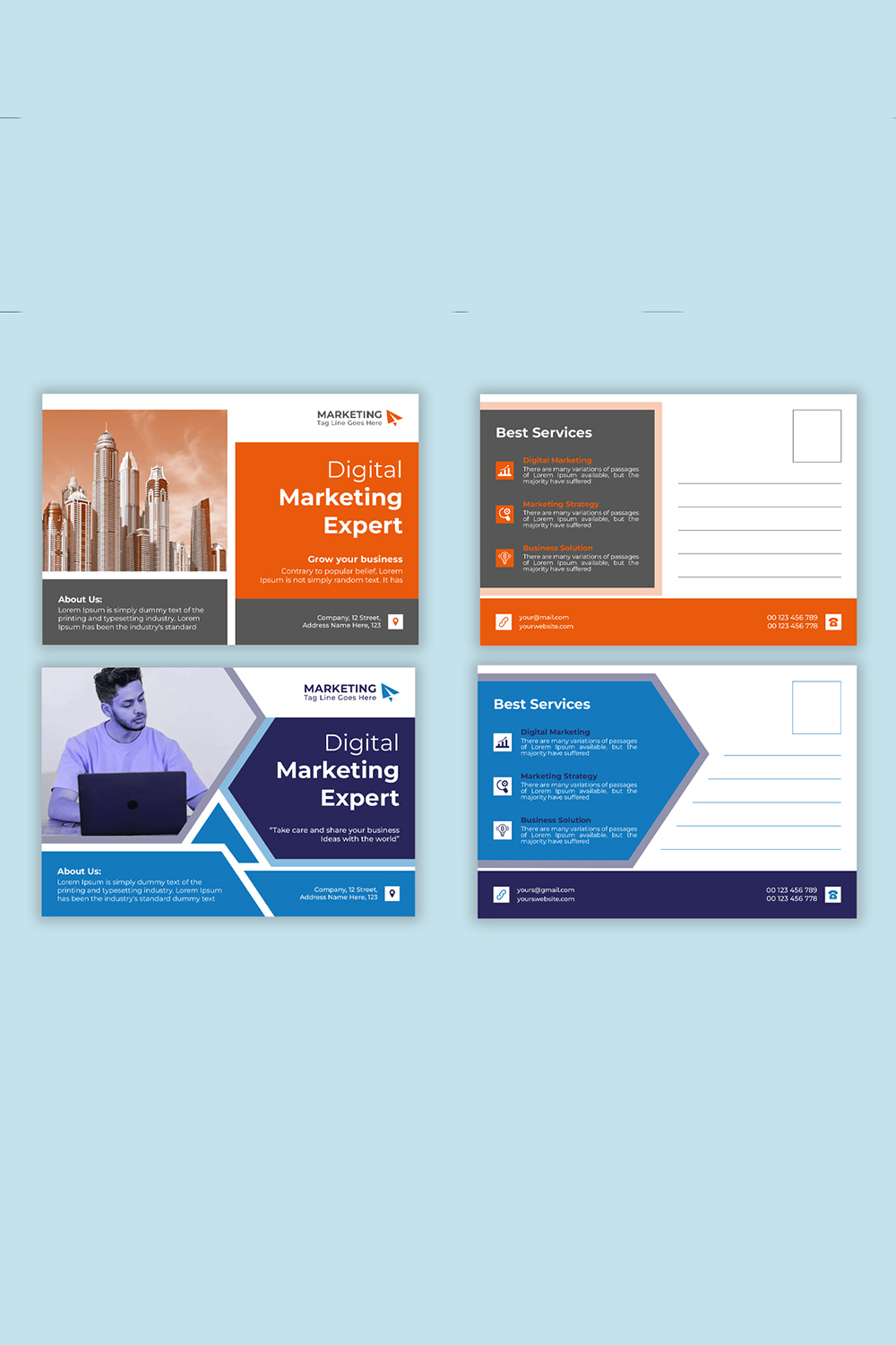 Digital marketing postcard template designs pinterest preview image.