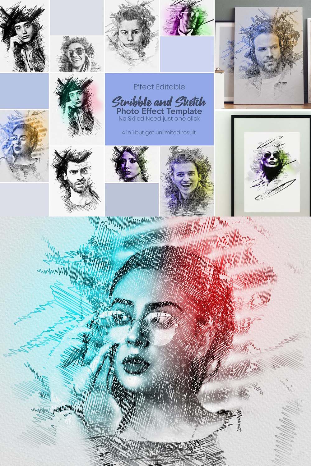 Scribble and Sketch Photo Effect pinterest preview image.