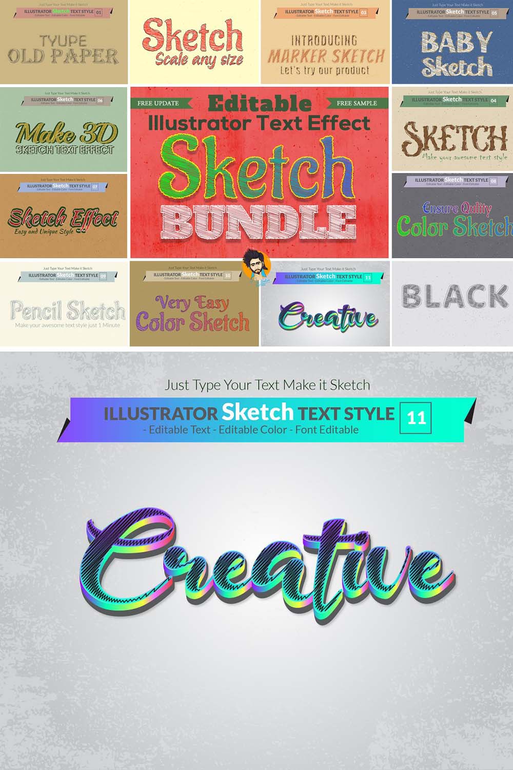 Sketch Text Effect Illustrator pinterest preview image.