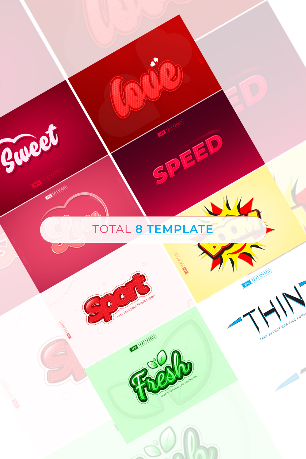 Text Effect Designs with 8 different templates pinterest preview image.