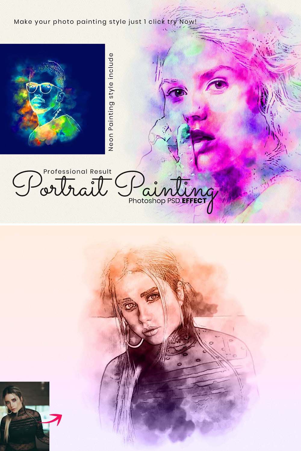 Portrait Painting Effect pinterest preview image.