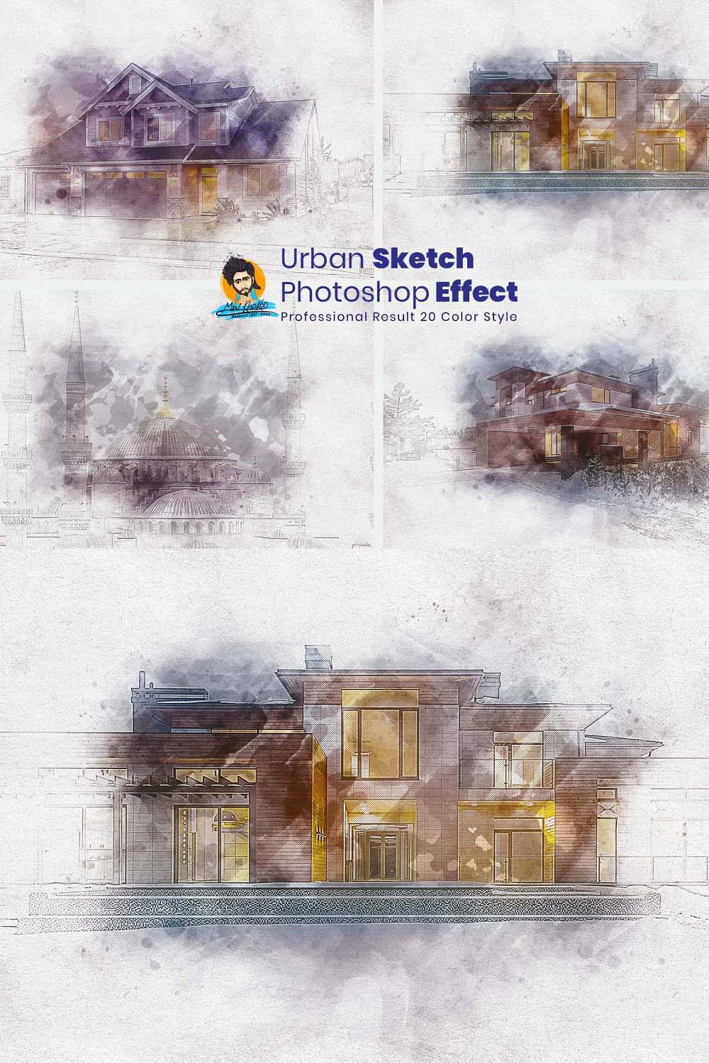 Urban Sketch Photoshop Effect pinterest preview image.