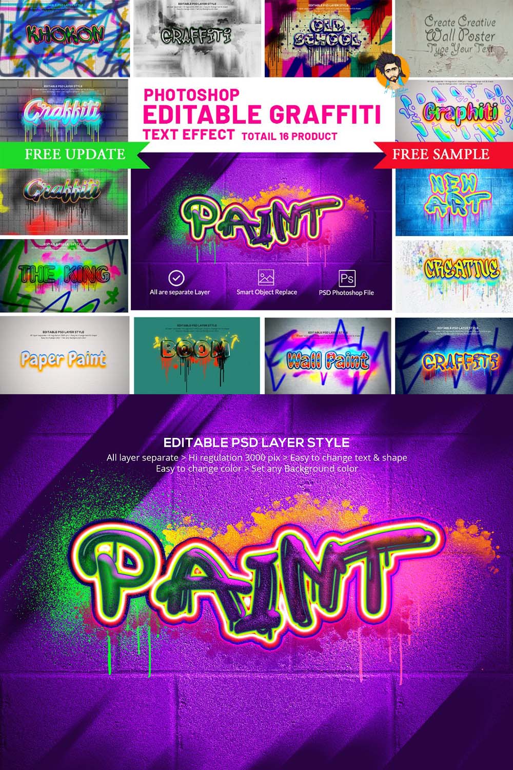 Photoshop Graffiti Text Effect pinterest preview image.